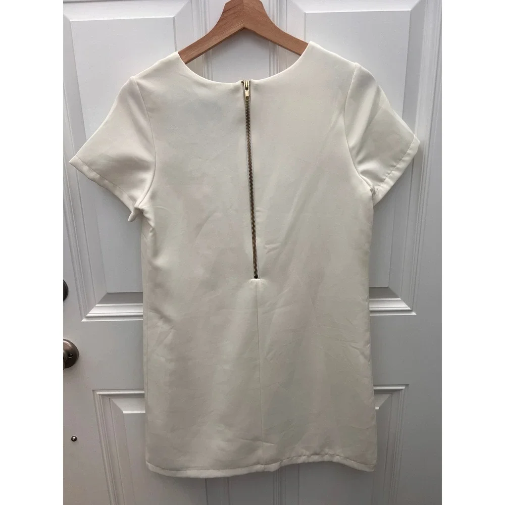 Lulus Cream Short Sleeve Shift Mini Dress Off White Bridal Shower Size S